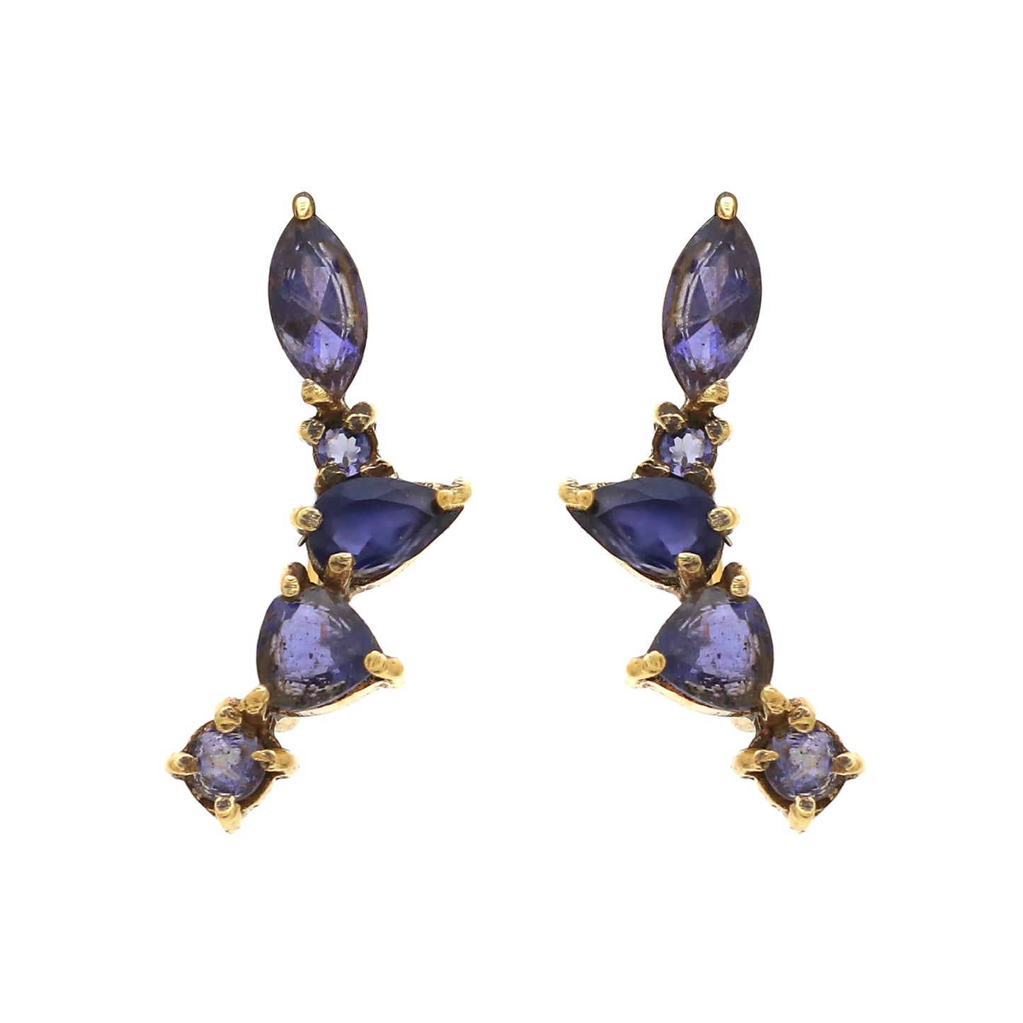 Iolite gemstone climber earring in 925 gold plated sterling silver