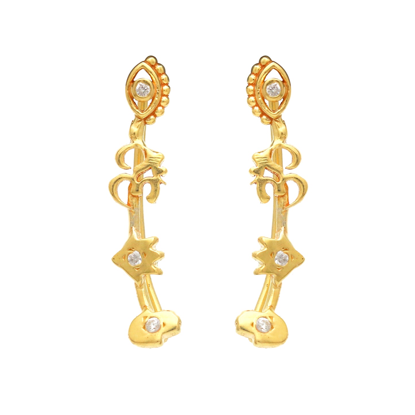 Zircon gemstone four symbol climber earring in 925 gold plated sterling silver