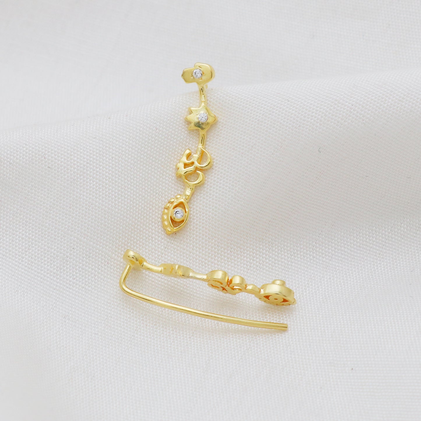 Zircon gemstone four symbol climber earring in 925 gold plated sterling silver