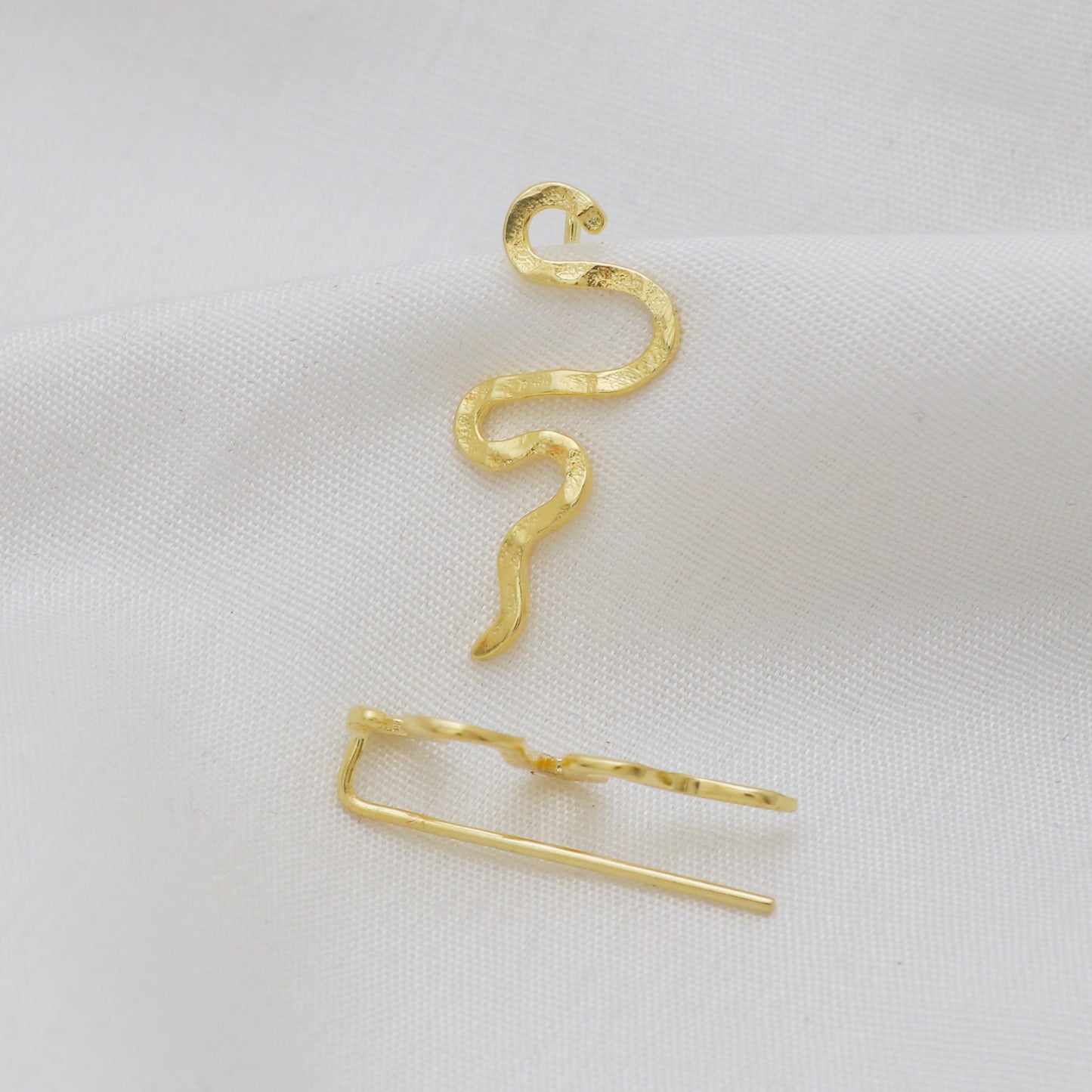 Textured Snake climber earrings in gold plated Brass/925 Sterling Silver