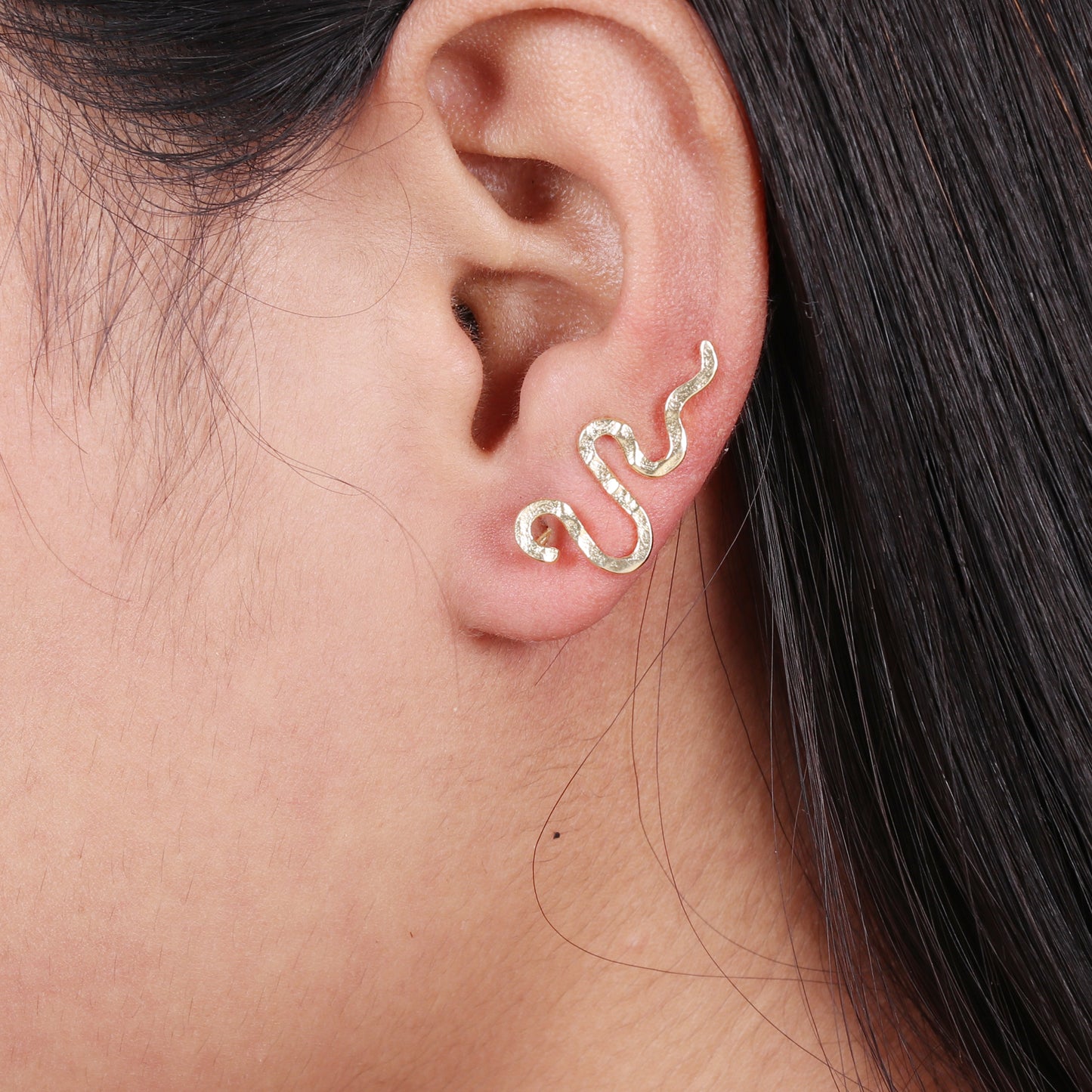 Textured Snake climber earrings in gold plated Brass/925 Sterling Silver