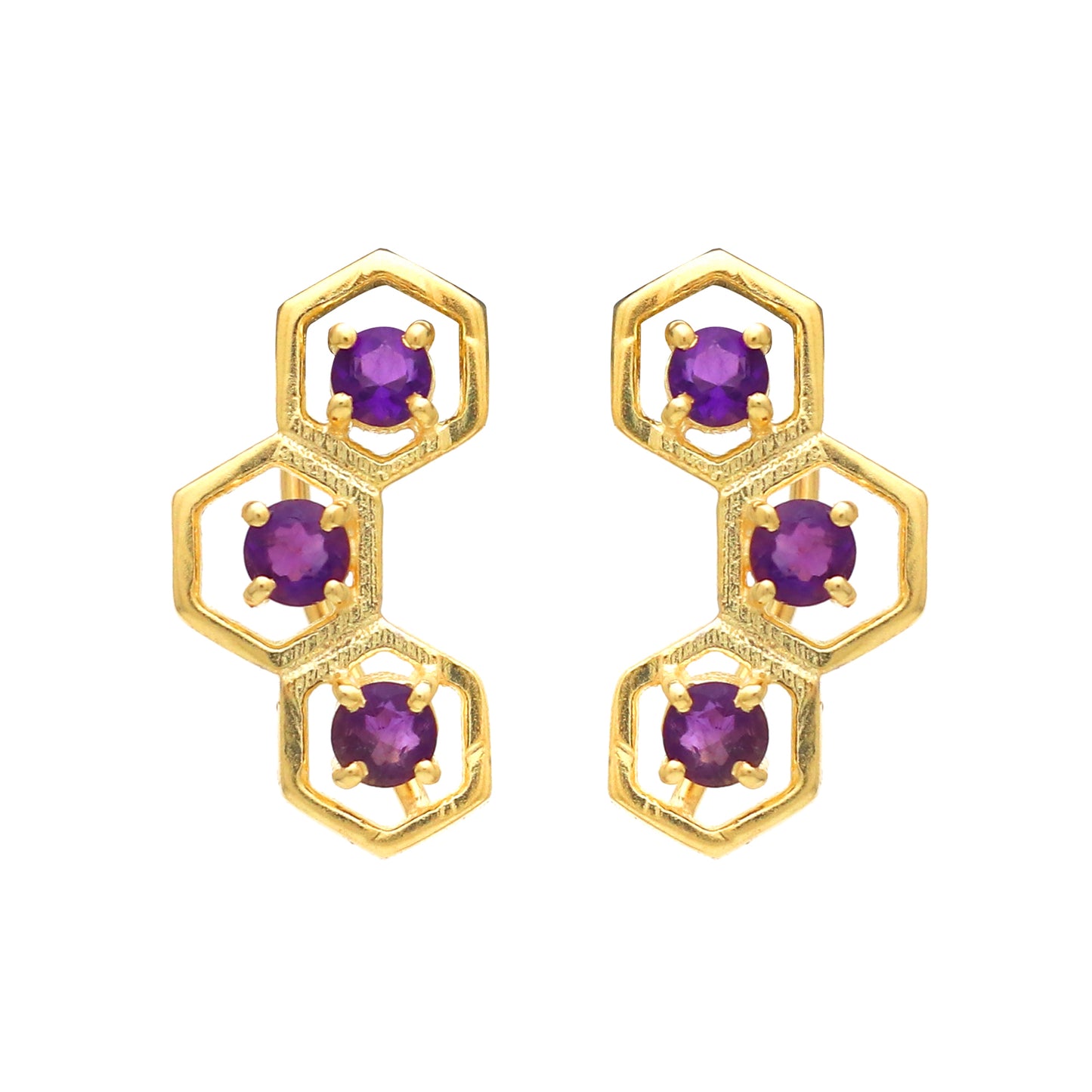 Amethyst gemstone climber earring in 925 gold plated sterling silver