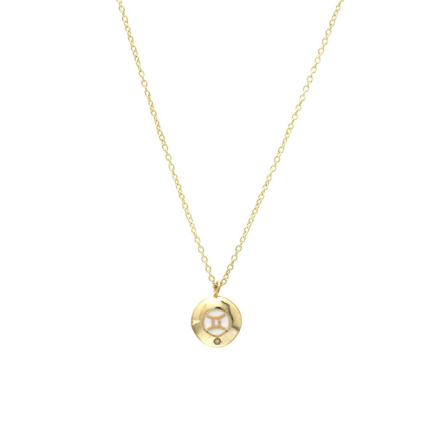Gemini Zodiac Sign chain necklace with white enamel and Pearl birthstone in 22k gold plated 925 sterling silver