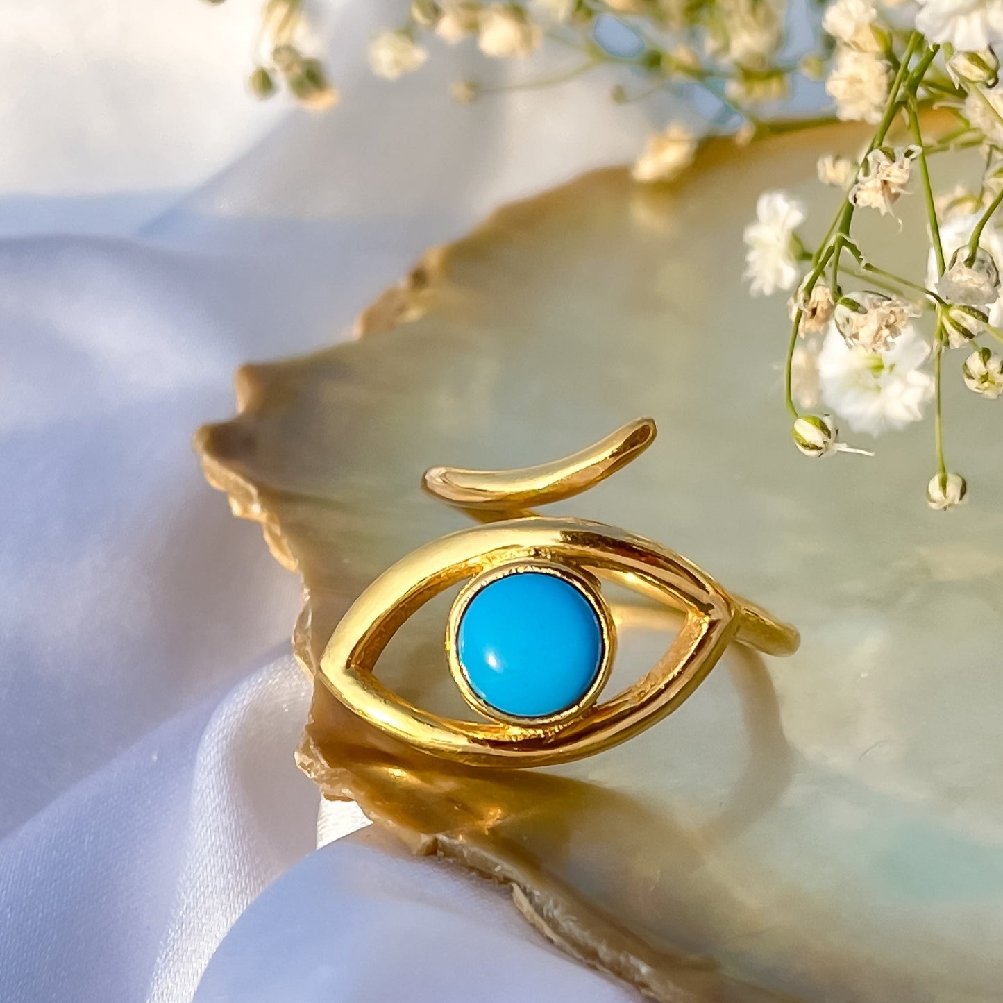 Adjustable Evil Eye ring with Turquoise gemstone