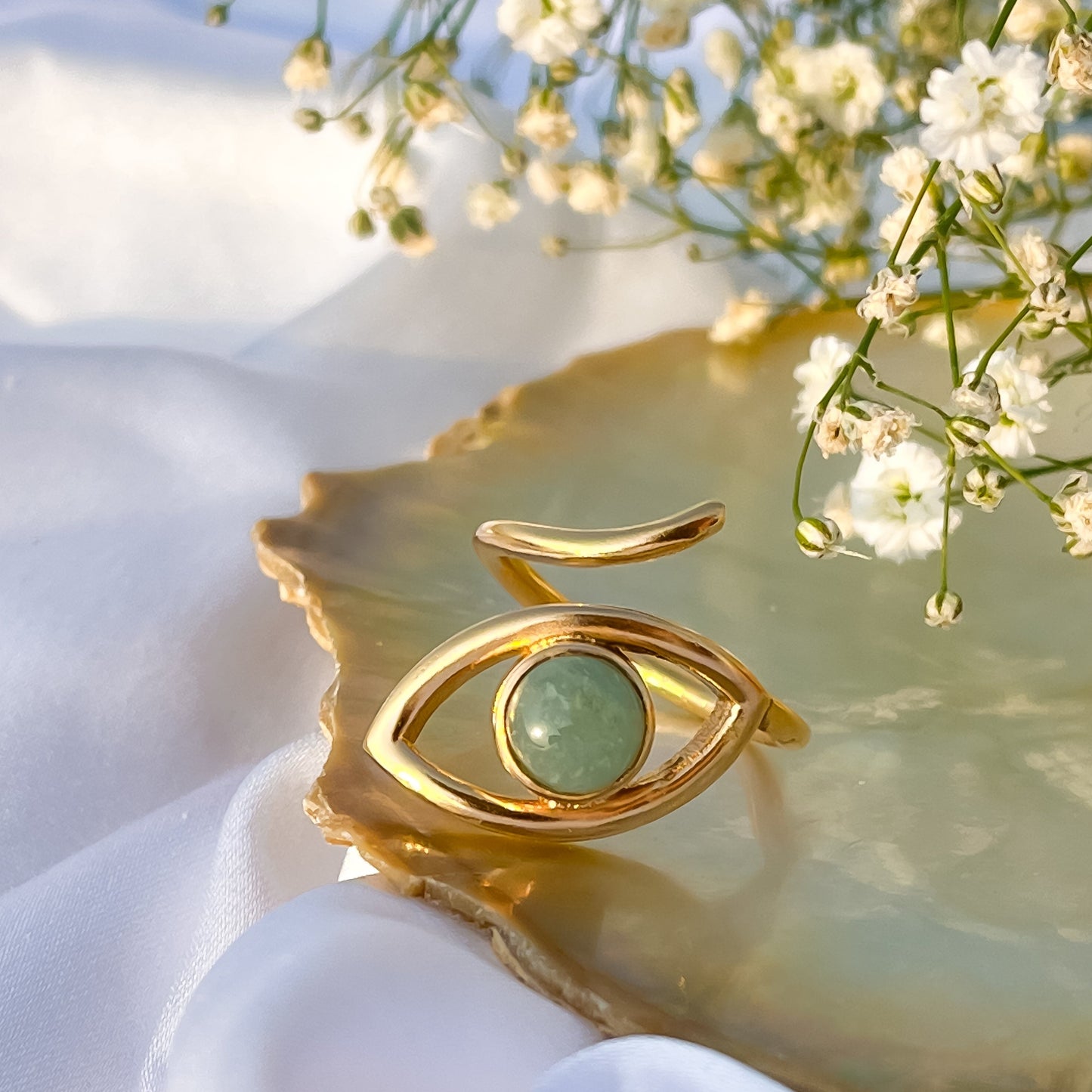 Adjustable Evil Eye ring with Turquoise gemstone