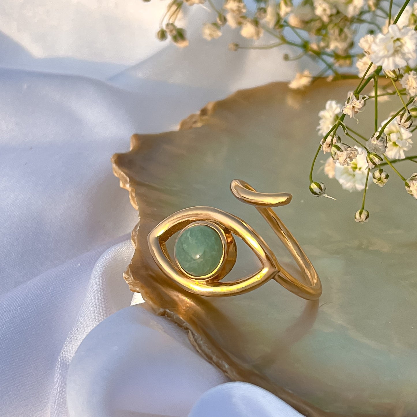 Adjustable Evil Eye ring with Turquoise gemstone