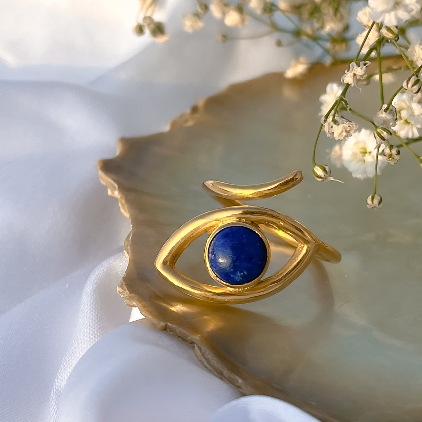Adjustable Evil Eye ring with Turquoise gemstone