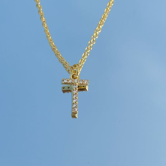 A-Z Alphabet Initial chain necklace with zircon gemstones in gold plated Brass