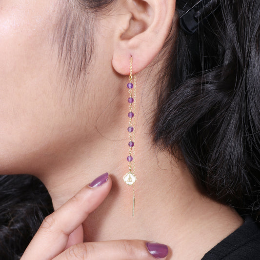 Amethyst and Buddha threader earrings in gold plated 925 sterling silver