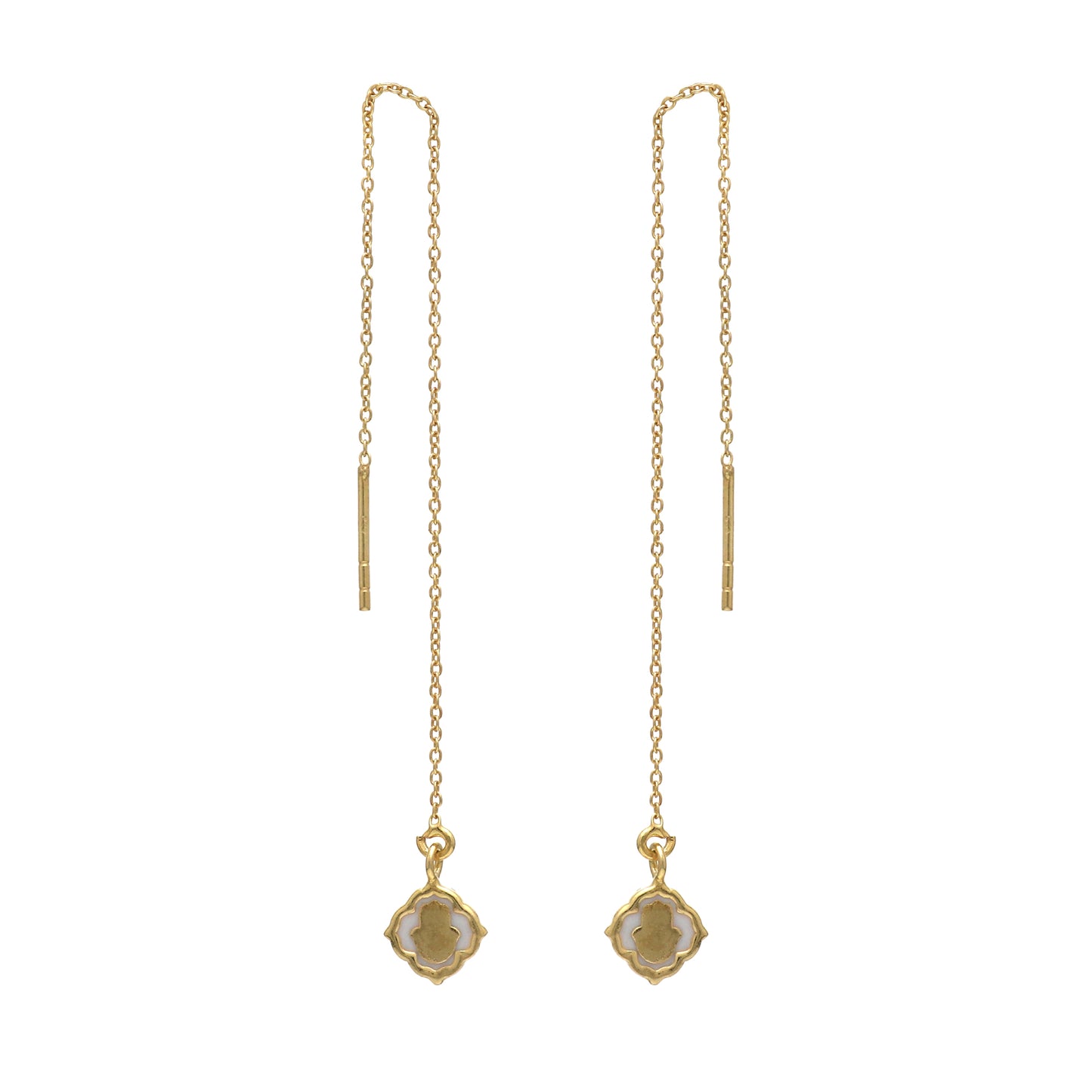 Hamsa charm threader earrings in gold plated 925 sterling silver