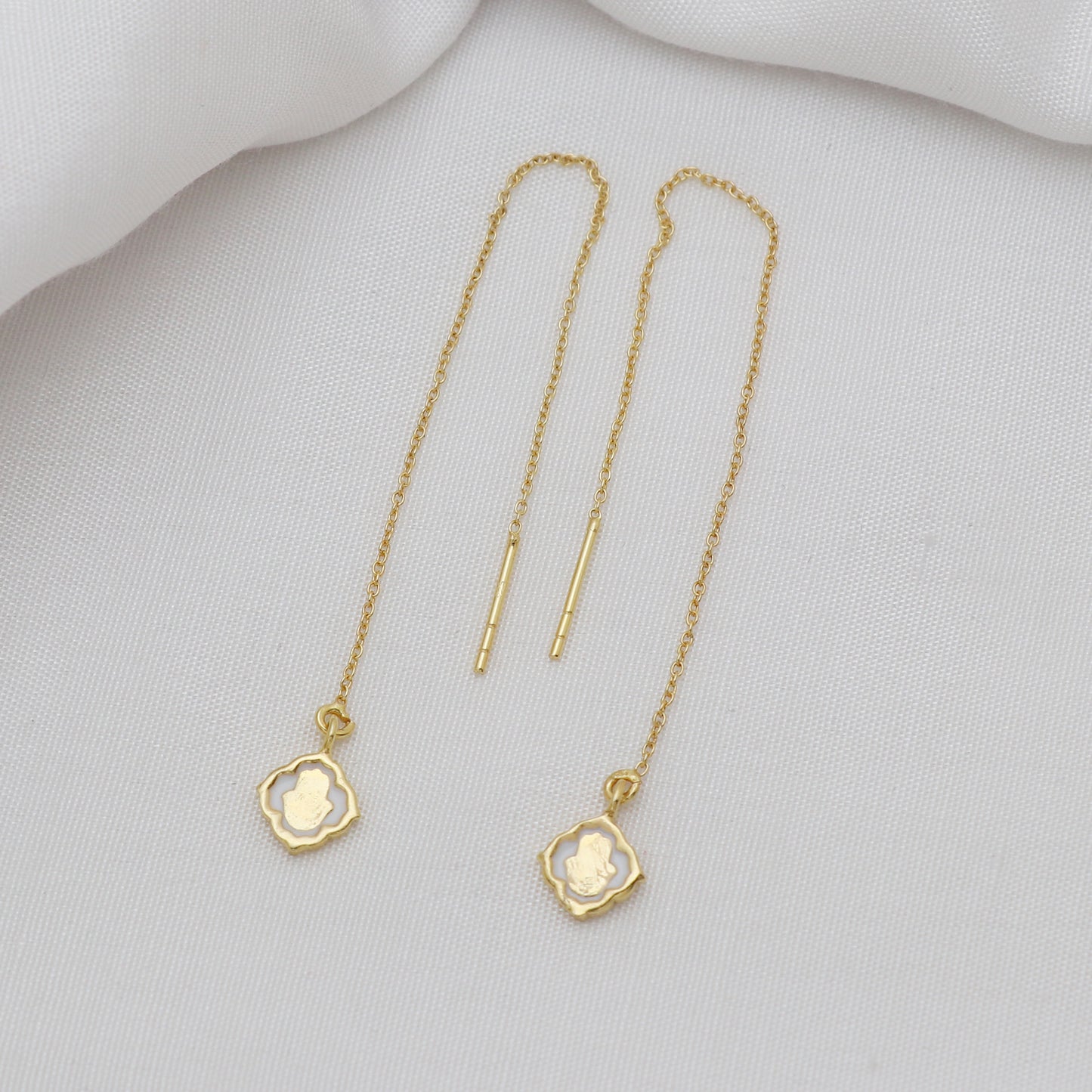 Hamsa charm threader earrings in gold plated 925 sterling silver