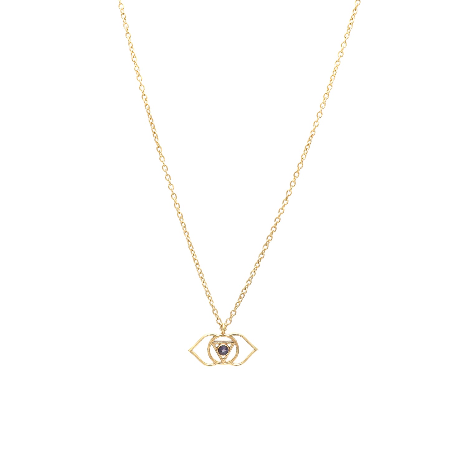 Ajna Third Eye Chakra Charm necklace with Iolite gemstone in 22k gold plated 925 sterling silver