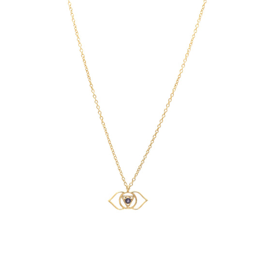 Ajna Third Eye Chakra Charm necklace with Iolite gemstone in 22k gold plated 925 sterling silver