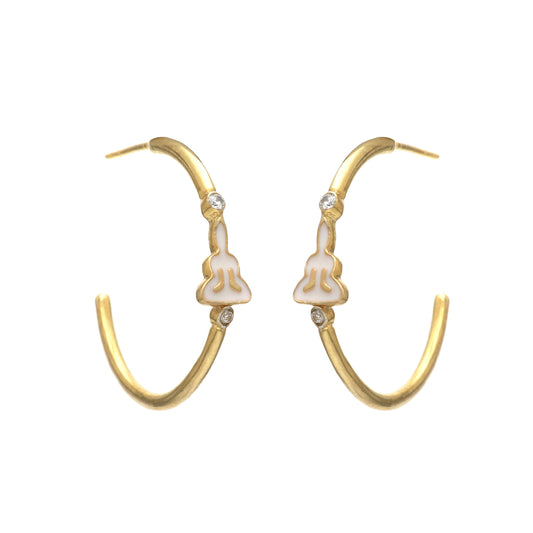 Spiritual Buddha 25mm Hoop earrings with white enamel in gold plated 925 sterling silver