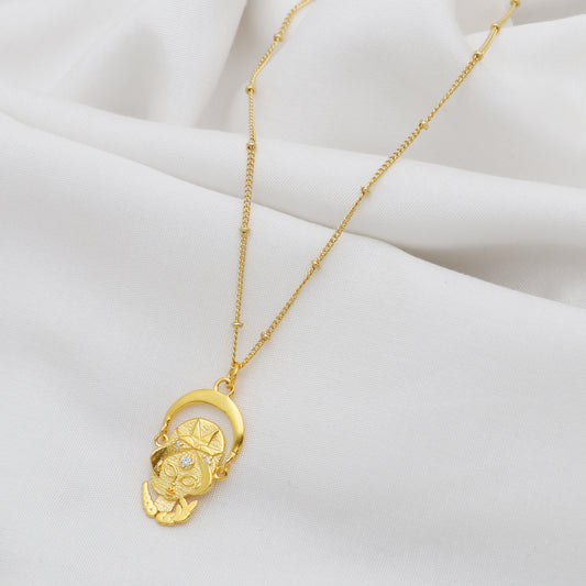 Virgo Zodiac Sign chain necklace with the Virgin Maiden Symbol charm and Zircon Stones in 22k gold plated 925 sterling silver
