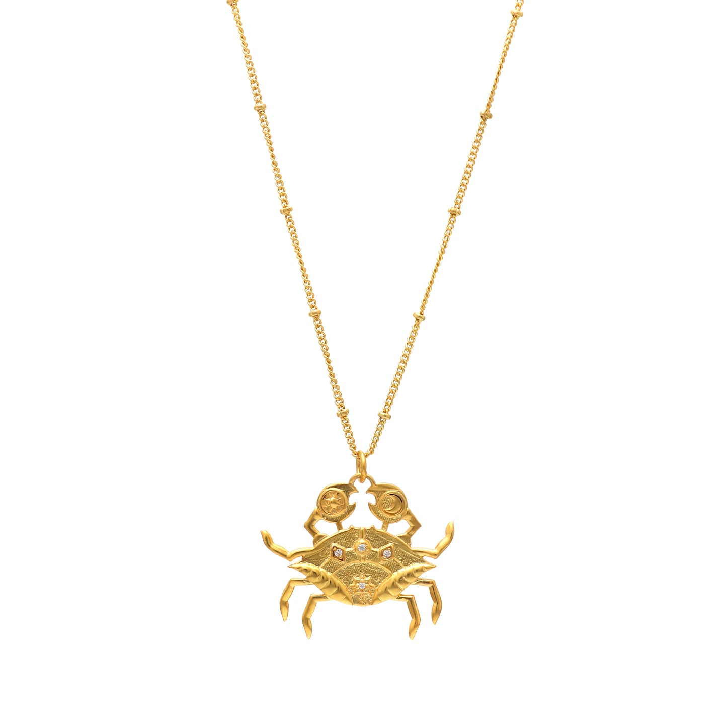 Cancer Zodiac Sign chain necklace with Crab Symbol charm and Zircon Stones in 22k gold plated 925 sterling silver