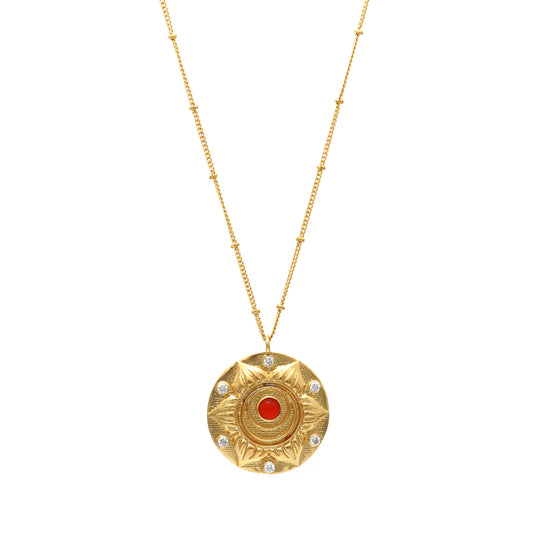 Swadhishthana Sacral Chakra Charm ball chain necklace with Carnelian and zircon gemstone in 22k gold plated 925 sterling silver