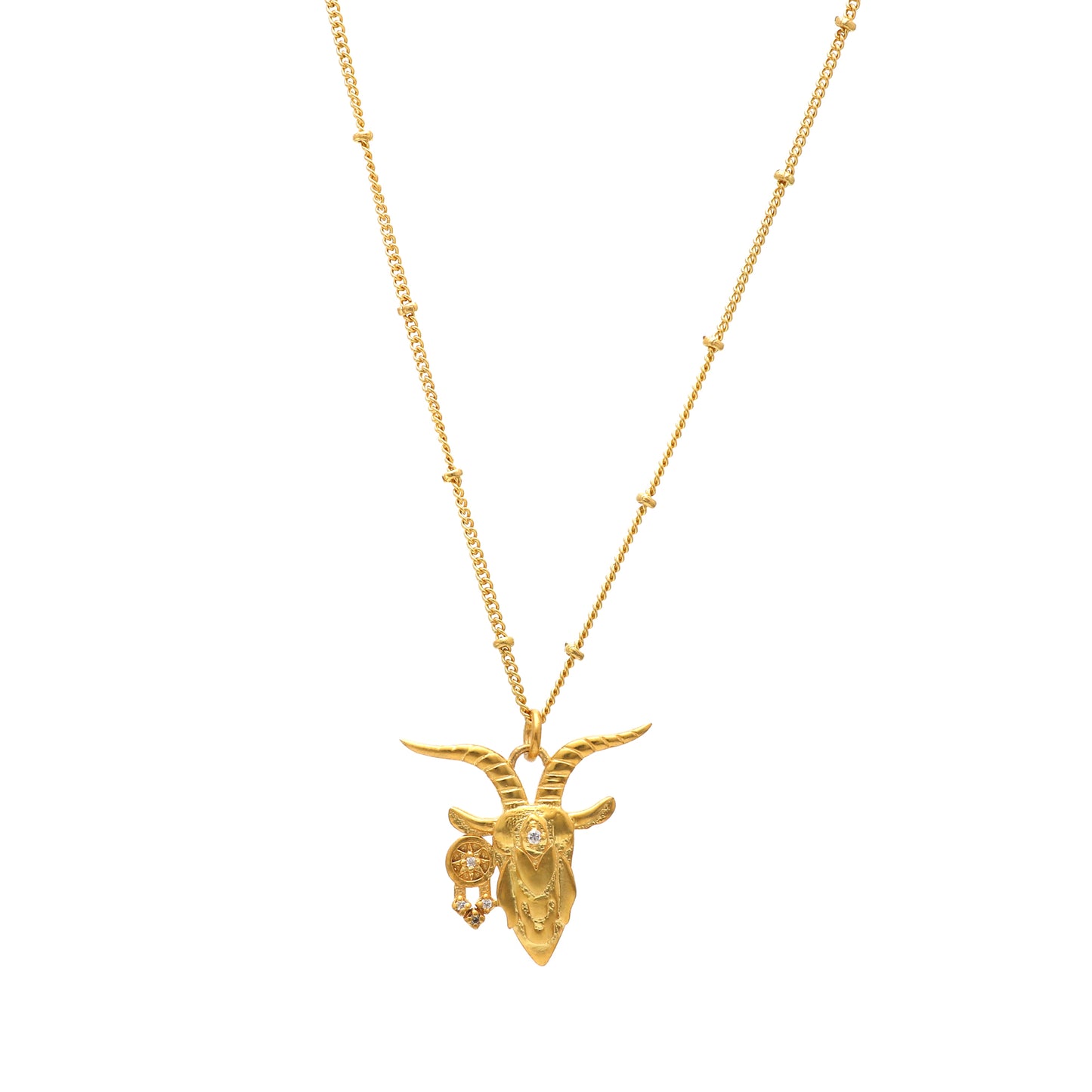 Capricorn Zodiac Sign chain necklace with Sea Goat Symbol charm and Zircon Stones in 22k gold plated 925 sterling silver