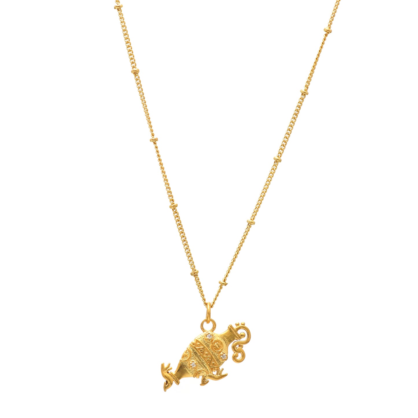 Aquarius Zodiac Sign chain necklace with Water Bearer Symbol charm and Zircon Stones in 22k gold plated 925 sterling silver