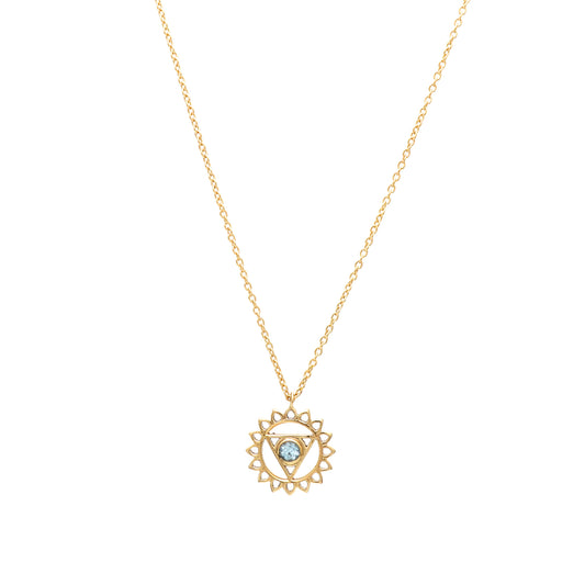 Vishuddha Throat Chakra Charm necklace with Blue Topaz gemstone in 22k gold plated 925 sterling silver
