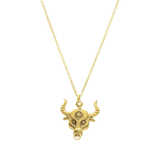 Taurus Zodiac Sign chain necklace with Bull Symbol charm in 22k gold plated 925 sterling silver