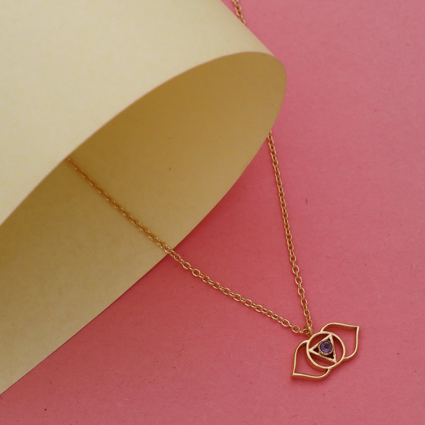 Ajna Third Eye Chakra Charm necklace with Iolite gemstone in 22k gold plated 925 sterling silver