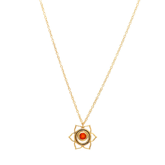 Swadhishthana Sacral Chakra Charm necklace with Carnelian gemstone in 22k gold plated 925 sterling silver