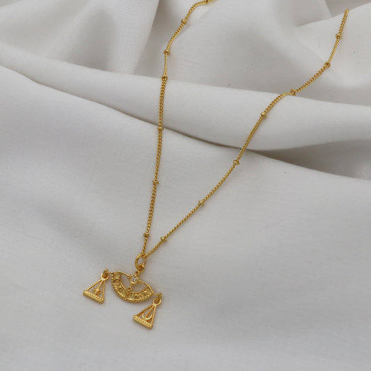 Libra Zodiac Sign chain necklace with Balance Scales Symbol charm and Zircon Stones in 22k gold plated 925 sterling silver