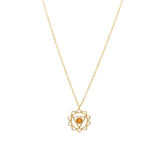 Manipura Solar Plexus Chakra Charm necklace with Citrine gemstone in 22k gold plated 925 sterling silver