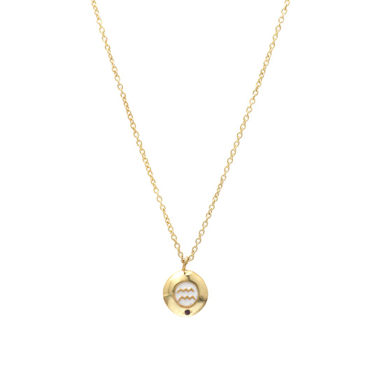 Aquarius Zodiac Sign chain necklace with white enamel and Amethyst birthstone in 22k gold plated 925 sterling silver