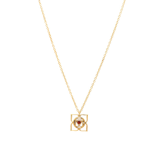 Muladhara Root Chakra Charm necklace with Garnet gemstone in 22k gold plated 925 sterling silver