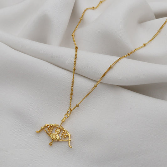 Sagittarius Zodiac Sign chain necklace with Bow and Arrow Archer Symbol charm and Zircon Stones in 22k gold plated 925 sterling silver