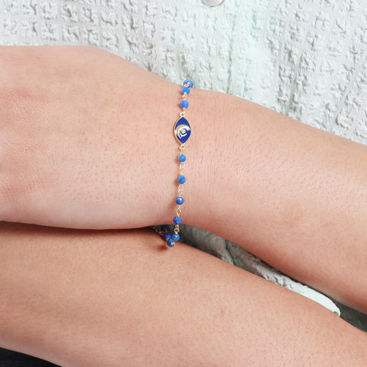 Lapis lazuli blue enamel moon charm rosary bracelet in gold plated 925 sterling silver