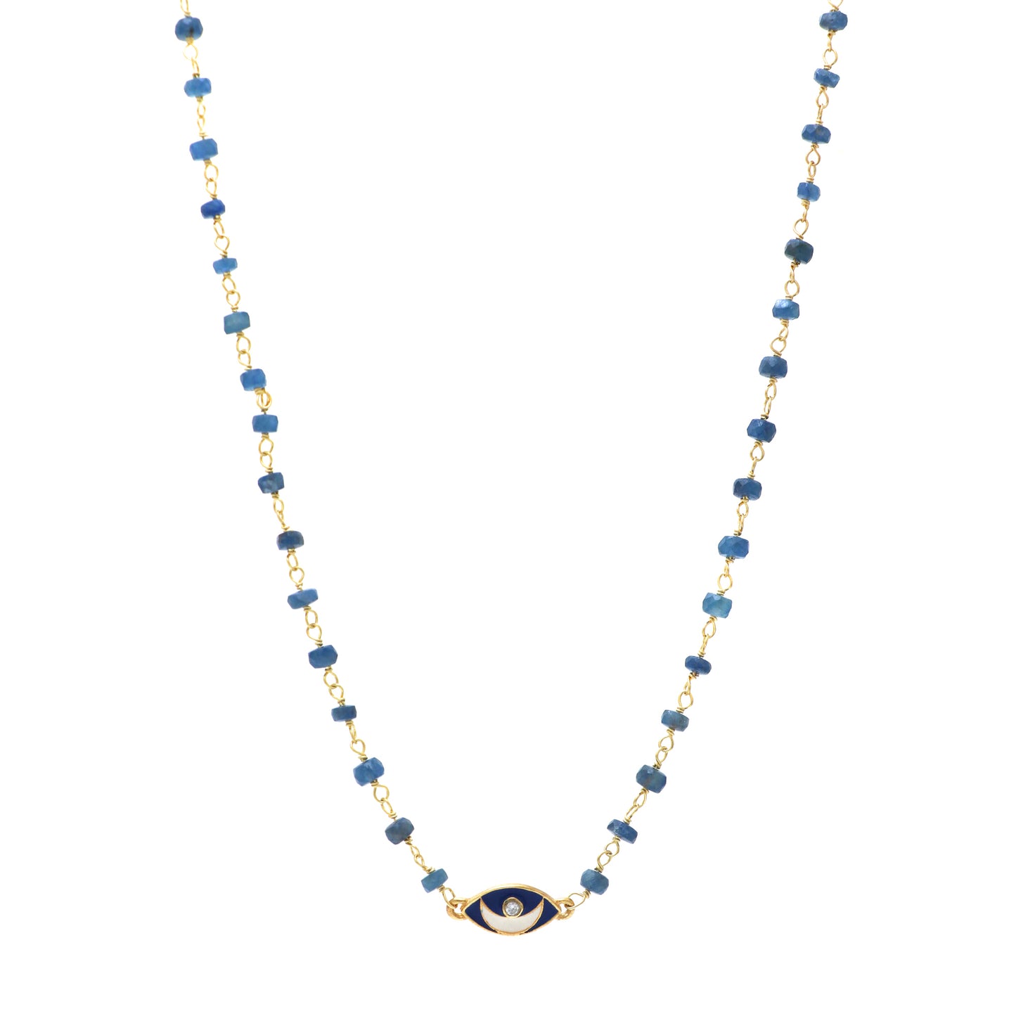 Lapis lazuli moon charm rosary necklace in gold plated 925 sterling silver