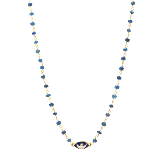 Lapis lazuli moon charm rosary necklace in gold plated 925 sterling silver