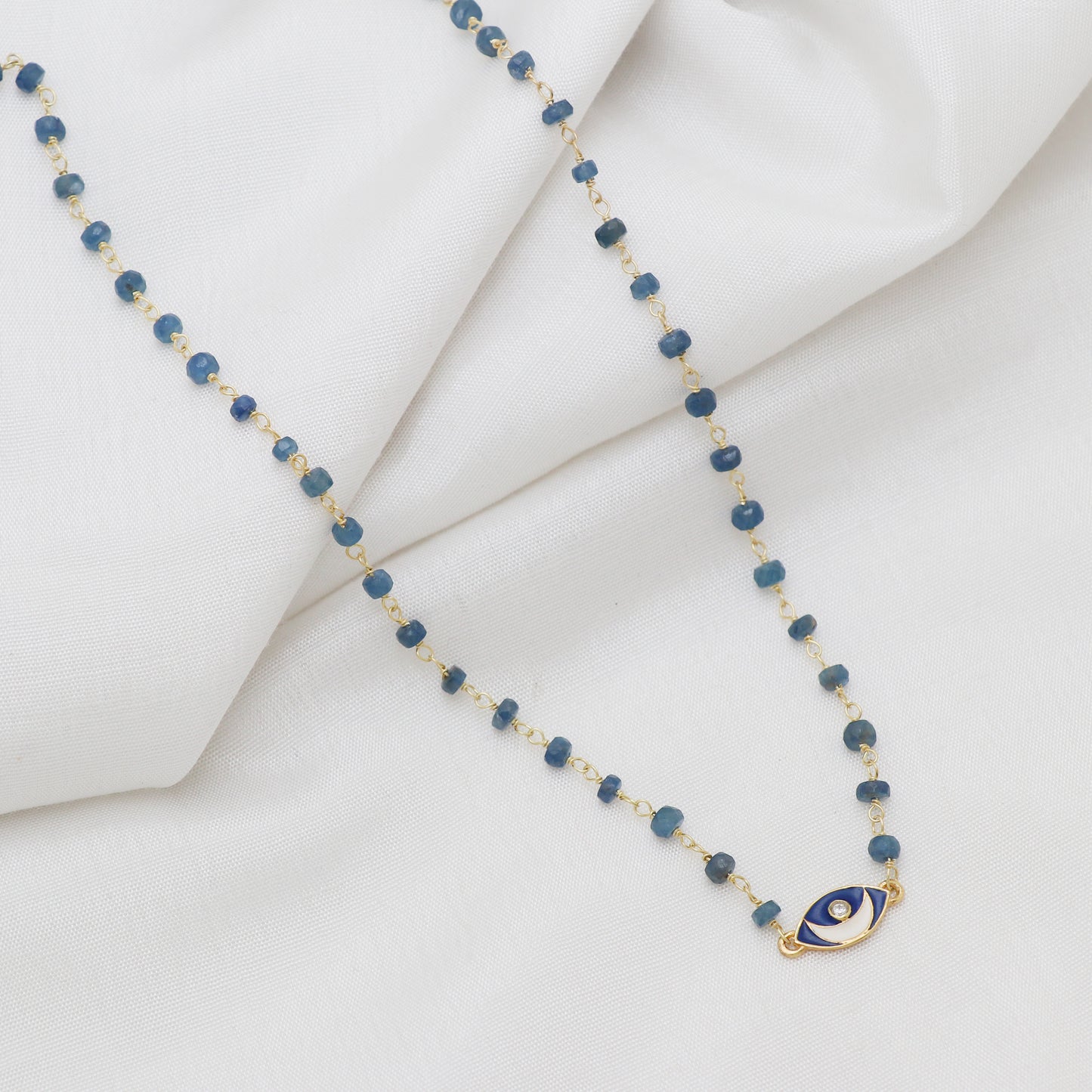 Lapis lazuli moon charm rosary necklace in gold plated 925 sterling silver
