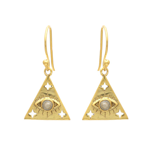 Gold plated evil eye charm 925 sterling silver earrings with pearl gemstone
