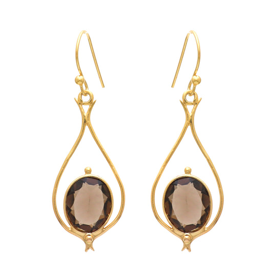 Gold plated 925 sterling silver earrings with smoky quartz gemstone