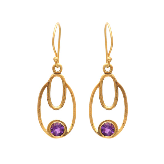 Gold plated 925 sterling silver earrings with amethyst gemstone