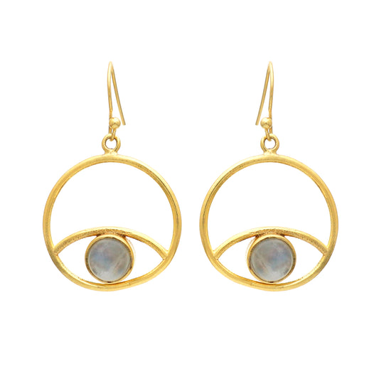 Gold plated 925 sterling silver earrings with rainbow moonstone gemstone