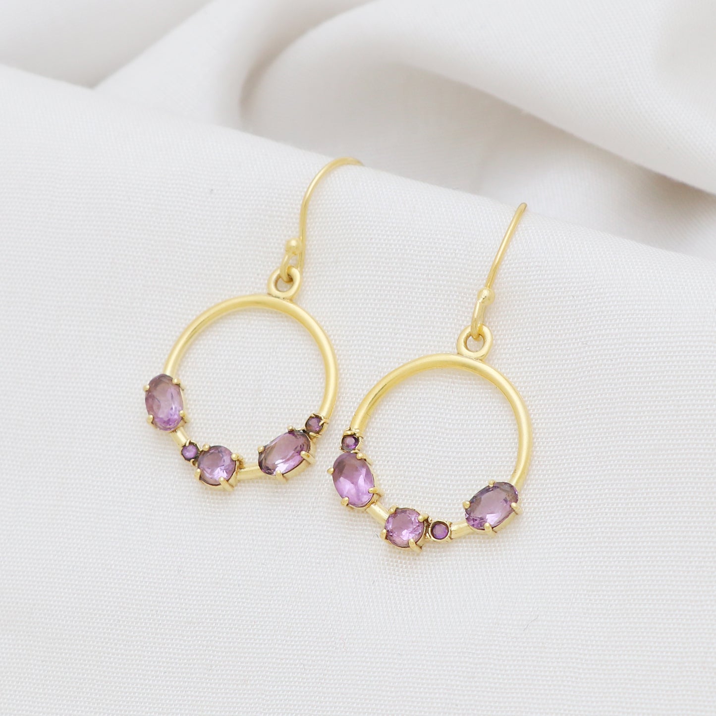 Amethyst gemstone earring in gold plated 925 sterling silver