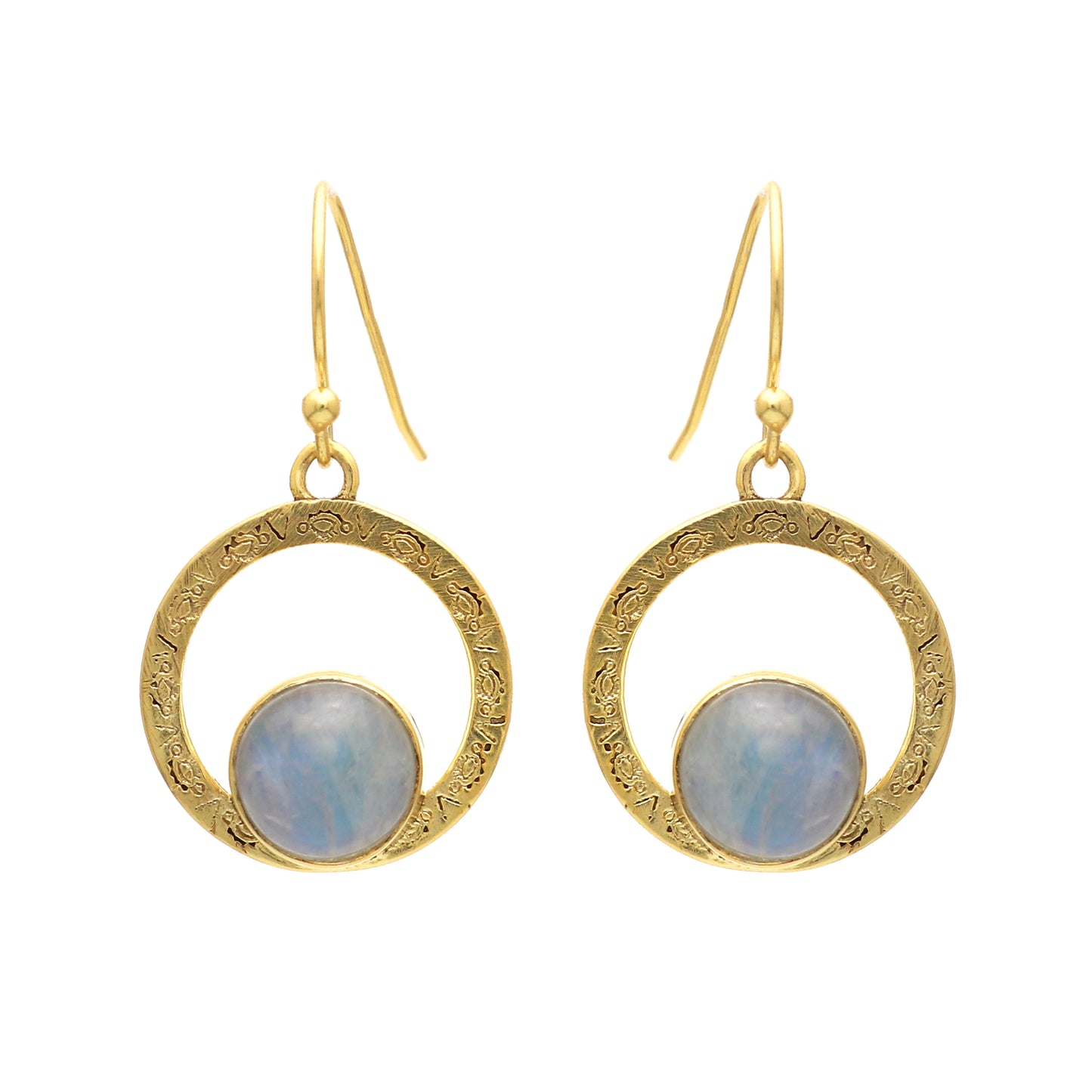 Rainbow moonstone gemstone earring in gold plated 925 sterling silver