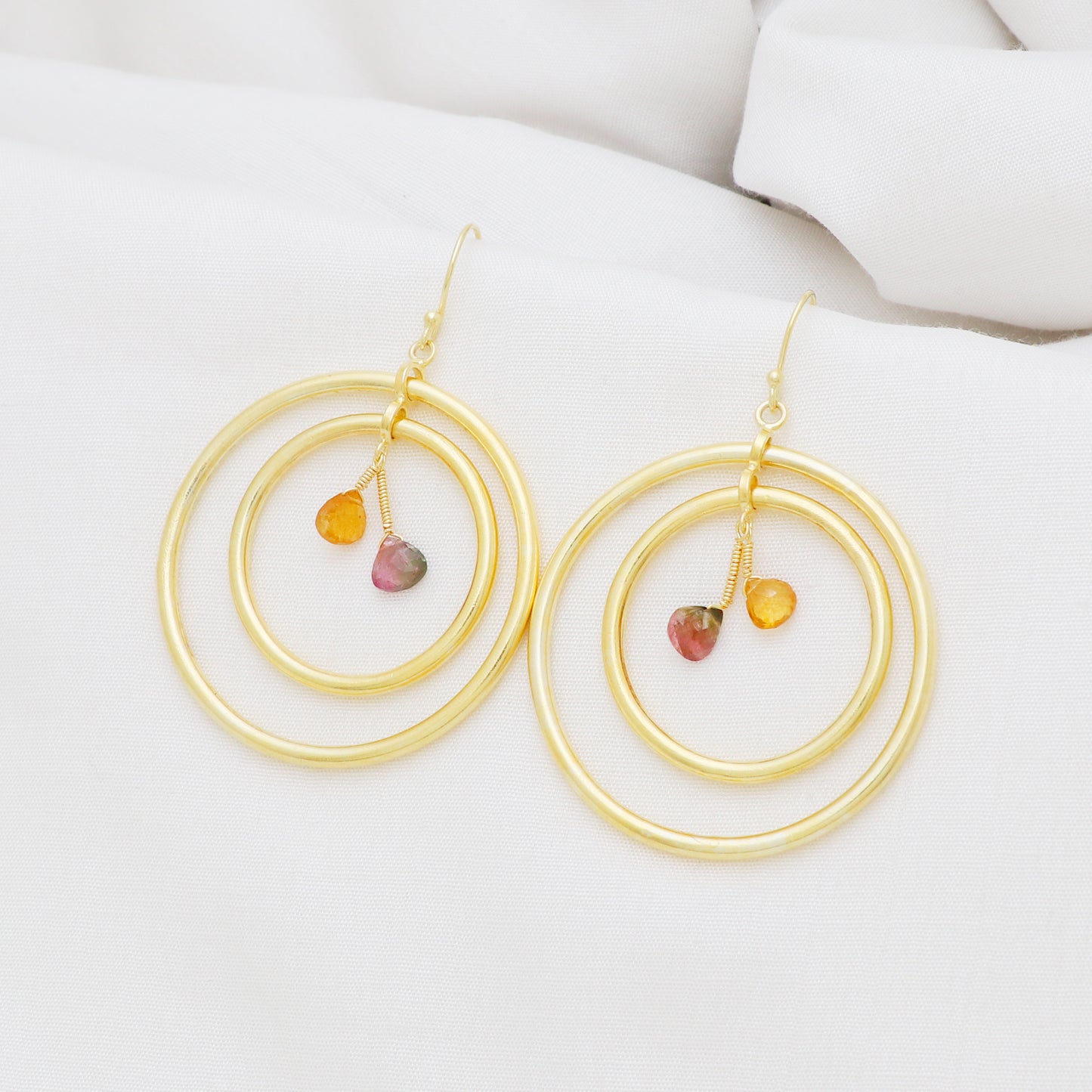 Multi tourmaline earring in gold plated 925 sterling silver