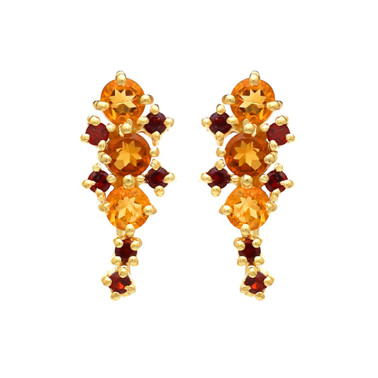 Citrine and garnet gemstone climber earring in 925 gold plated sterling silver