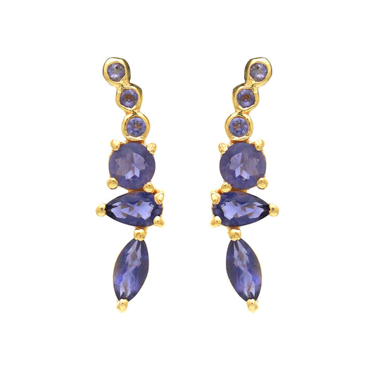 Iolite gemstone climber earring in 925 gold plated sterling silver