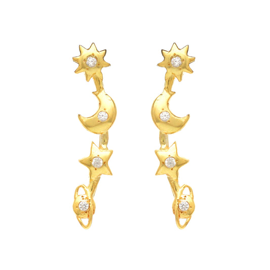 Zircon gemstone four symbol climber earring in 925 gold plated sterling silver