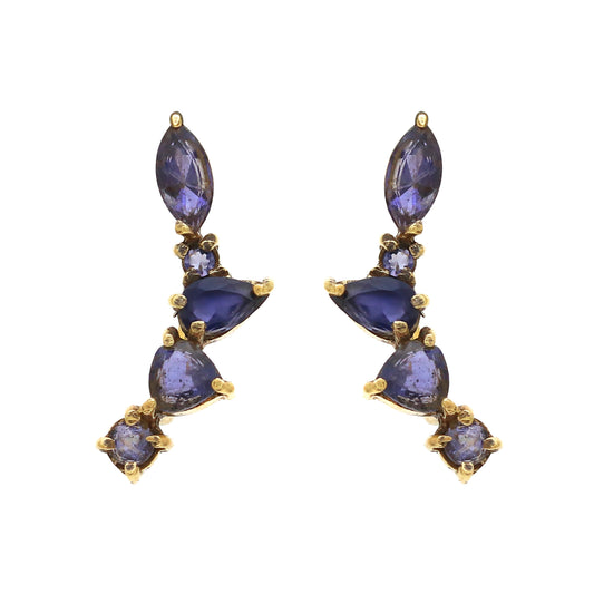 Iolite gemstone climber earring in 925 gold plated sterling silver