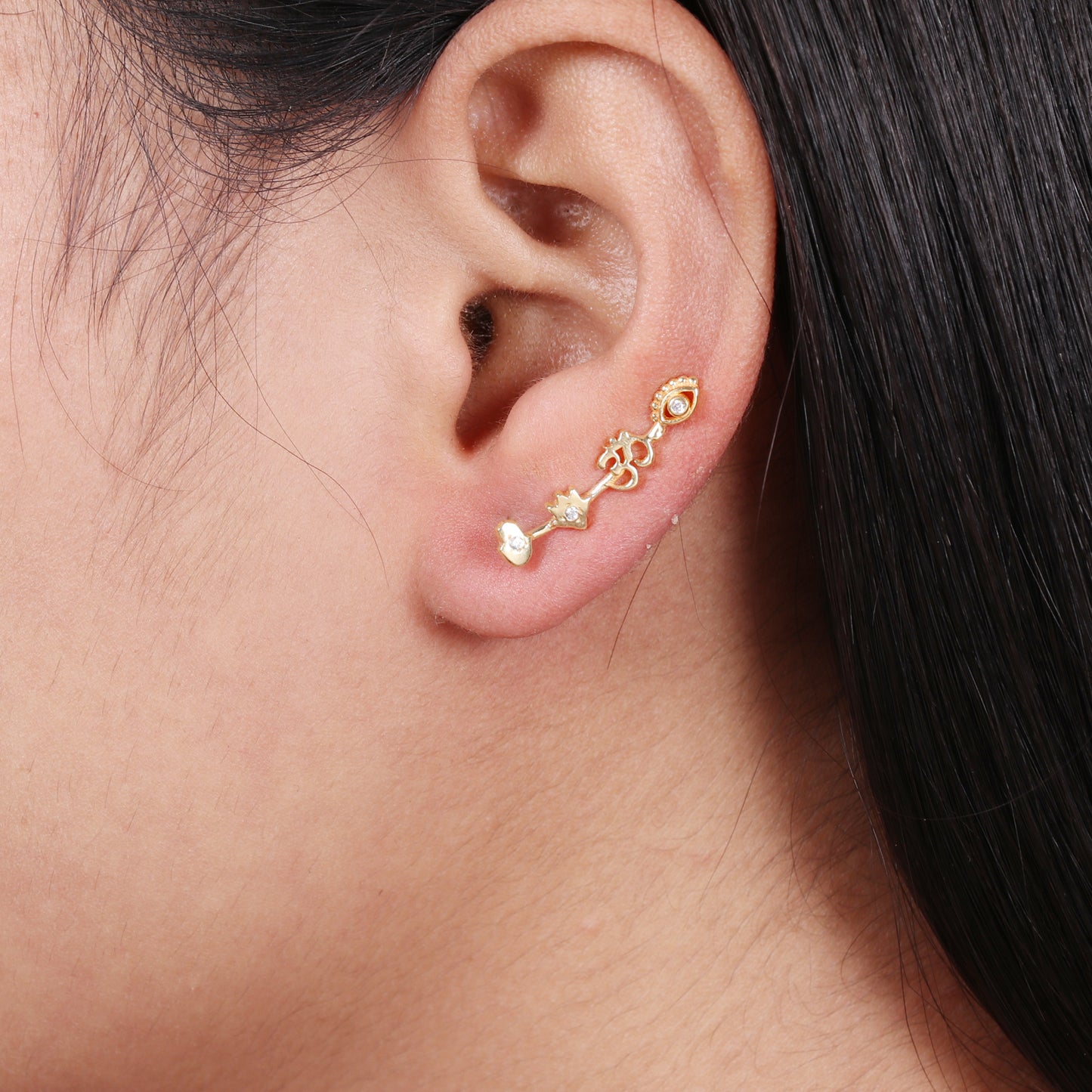 Zircon gemstone four symbol climber earring in 925 gold plated sterling silver