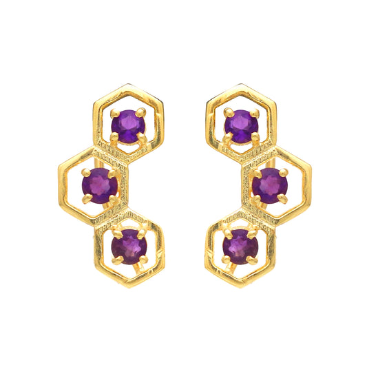 Amethyst gemstone climber earring in 925 gold plated sterling silver