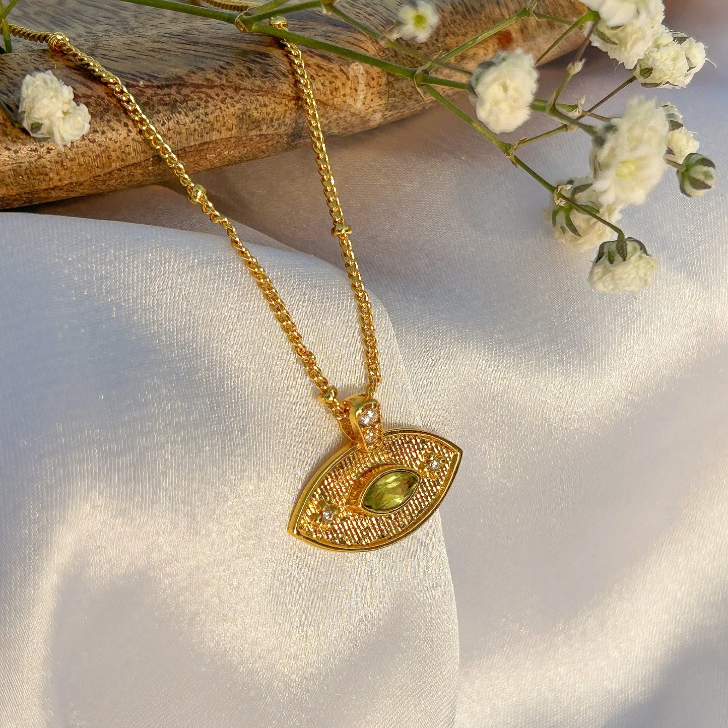 Evil Eye ball chain necklace with Amethyst, Iolite, Peridot, Ruby, Black Onyx, Blue Topaz and zircon gemstones in gold plated Brass